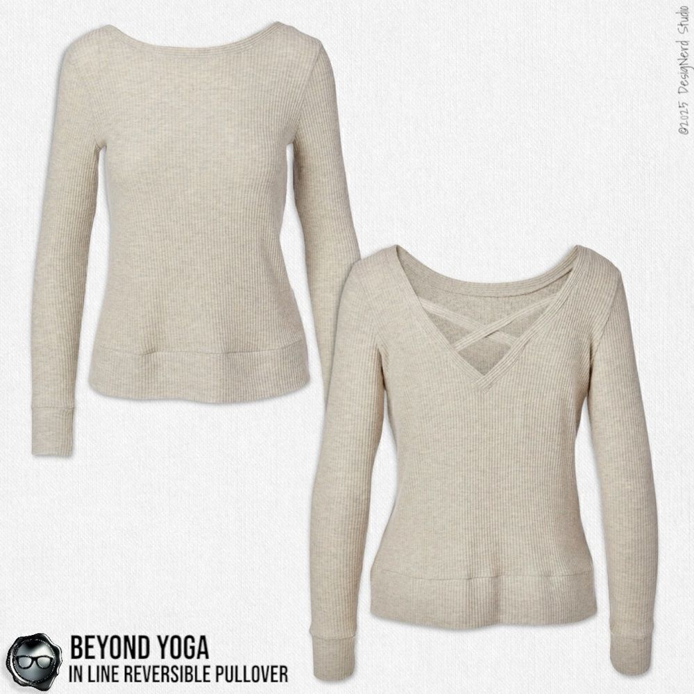 BEYOND YOGA IN LINE REVERSIBLE RIBBED SWEATER OATMEAL HEATER CRISSCROSS STRAPS